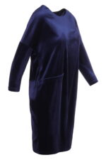 Granatowa, welurowa sukienka o prostym kroju, welurowa, śliwkowa, Solang