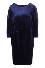 Granatowa, welurowa sukienka o prostym kroju, welurowa, śliwkowa, Solang