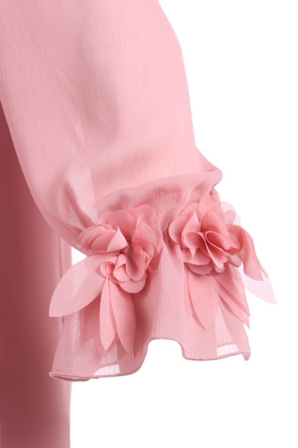 Sukienka trapezowa z rękawem, gładka, różowa
