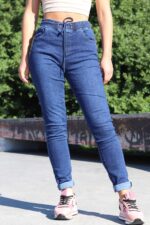Niebieski spodnie jeansowe plus size na gumkę