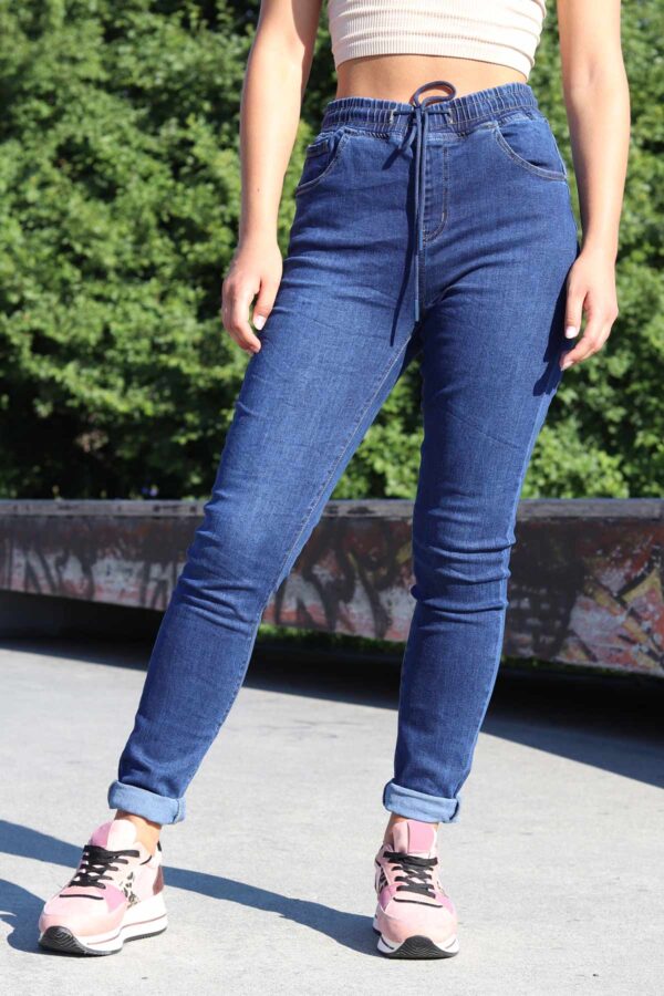 Niebieski spodnie jeansowe plus size na gumkę