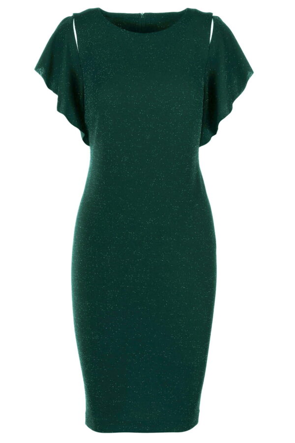 Zielona połyskująca sukienka mini z falbaną