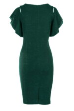 Zielona połyskująca sukienka mini z falbaną