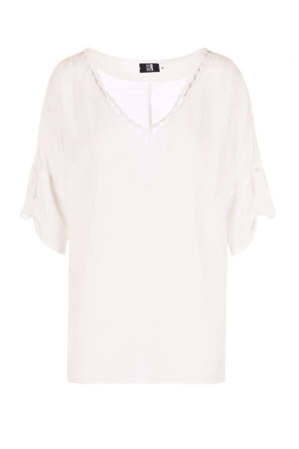 Koszula wiskozowa z ozdobną wstawką biała