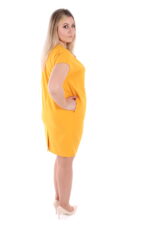 Klasyczna sukienka o prostym kroju, kieszenie, żółta