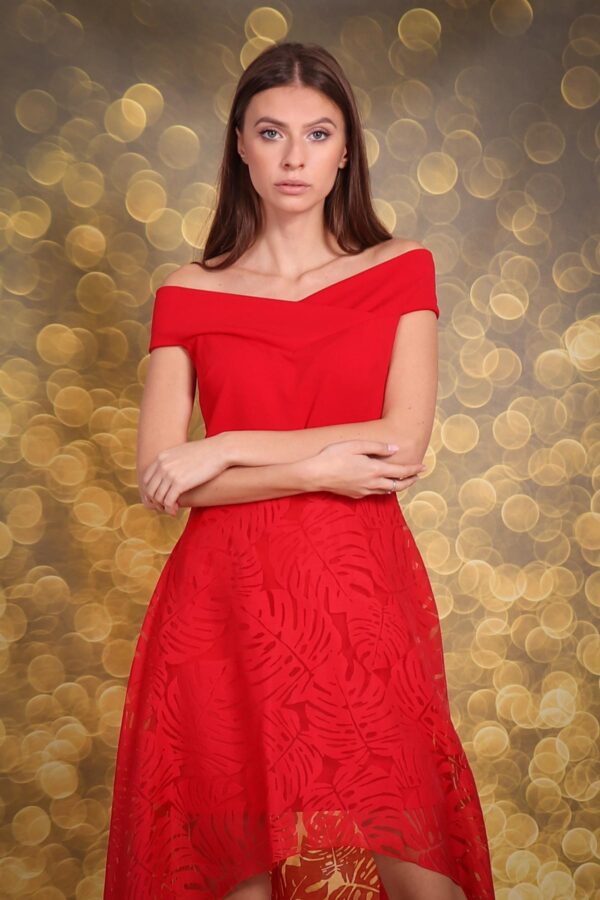 Sukienka asymetryczna, czerwona, wypalanka