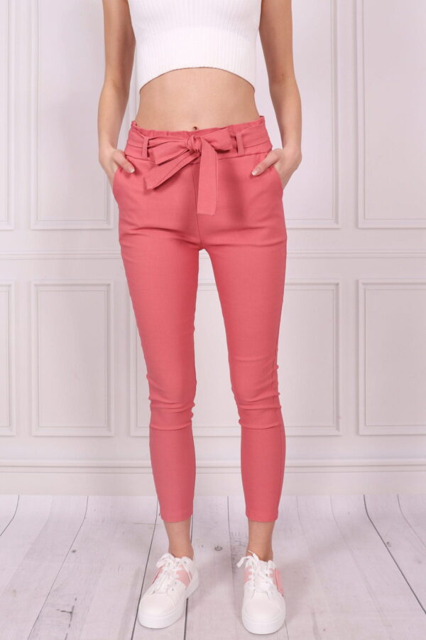 Spodnie ciemno różowe elastyczne z wiązaniem