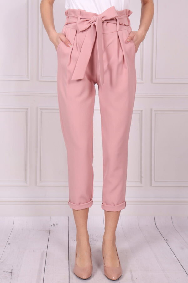 Spodnie różowe z wiązaniem i kieszeniami