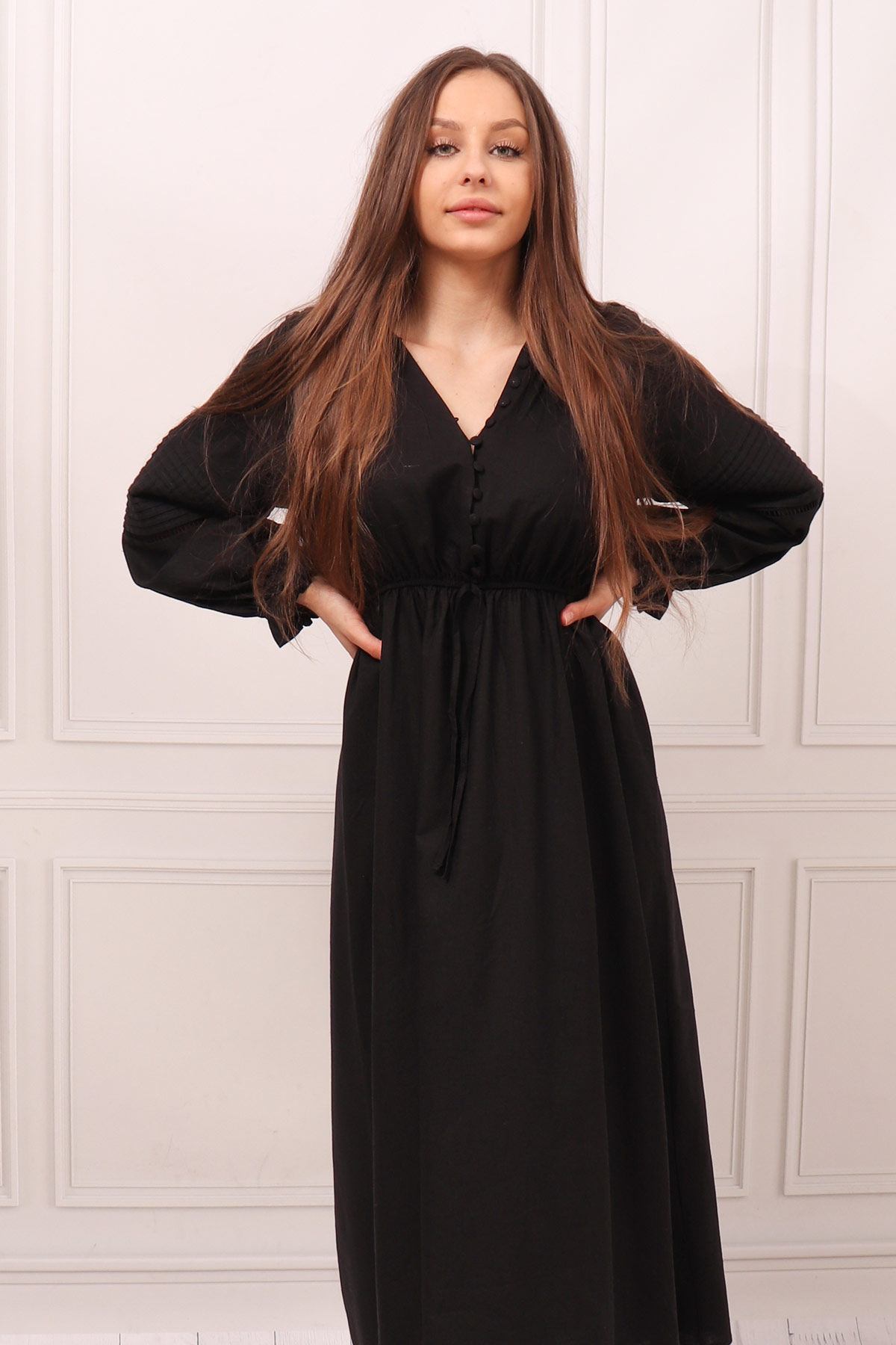 Czarna sukienka maxi koszulowa guziki boho