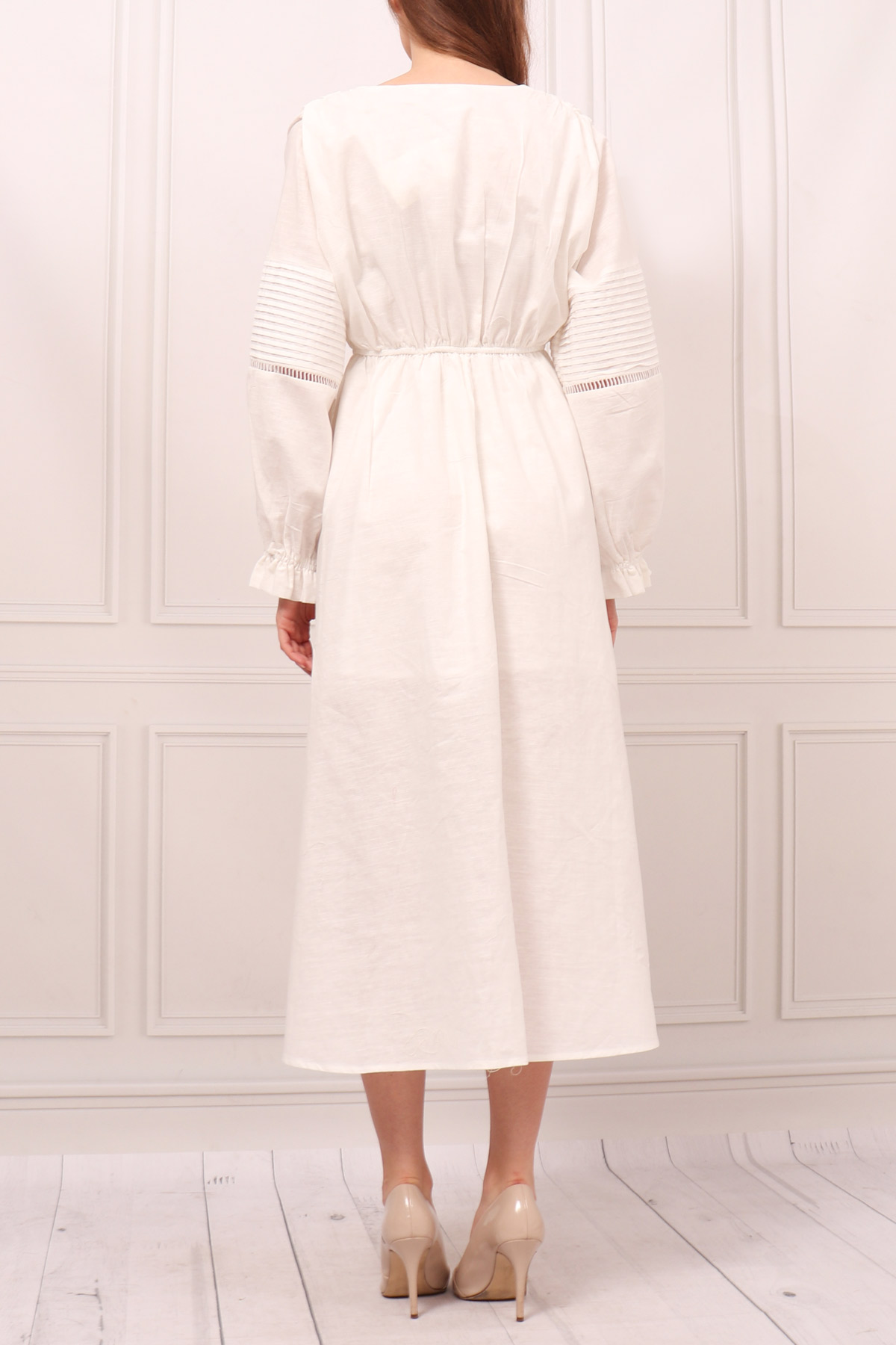 Biała sukienka maxi koszulowa guziki boho