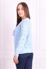 Sweter niebieski ażurowy, wiązany