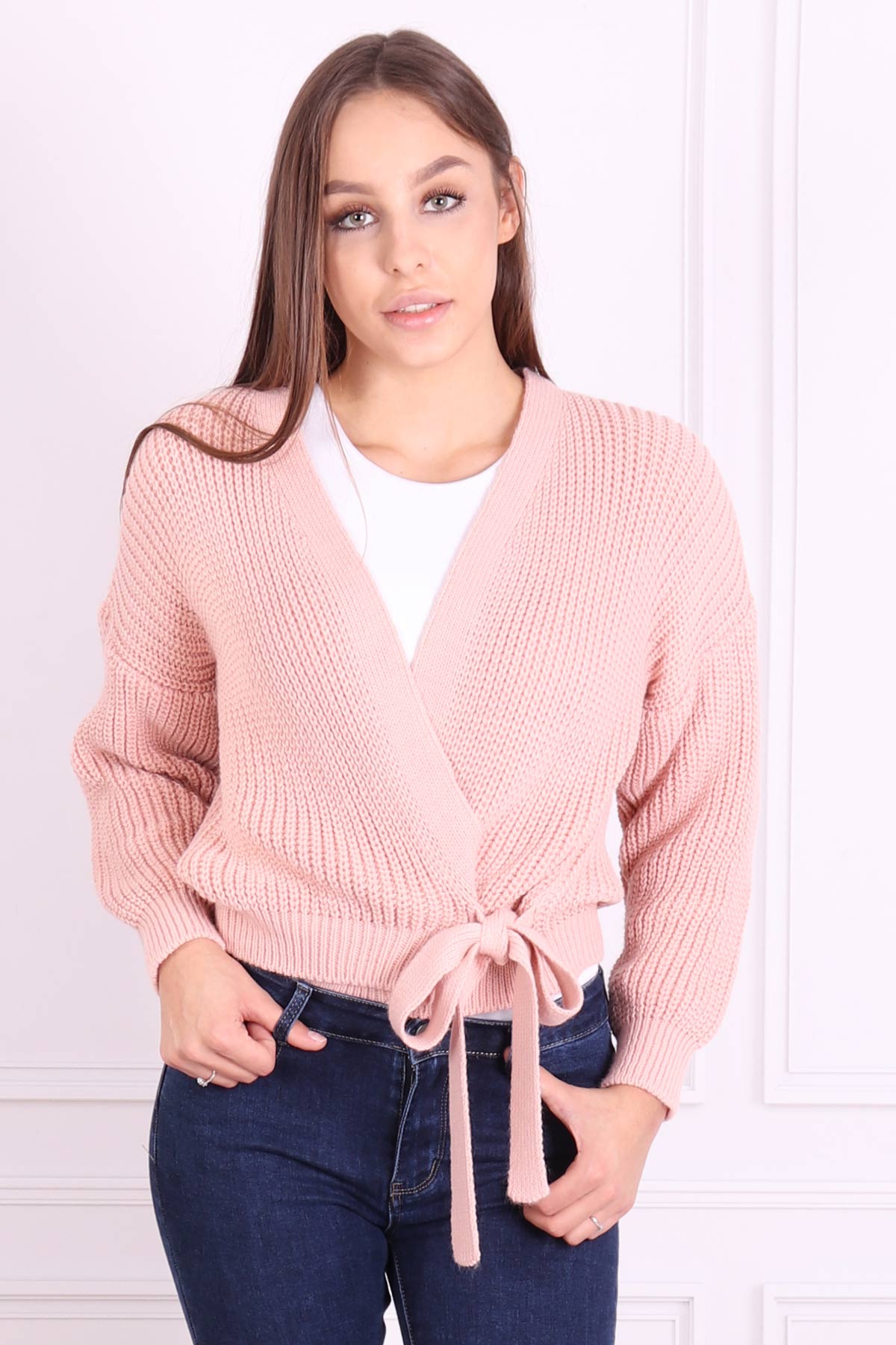 Sweter różowy ażurowy wiązany