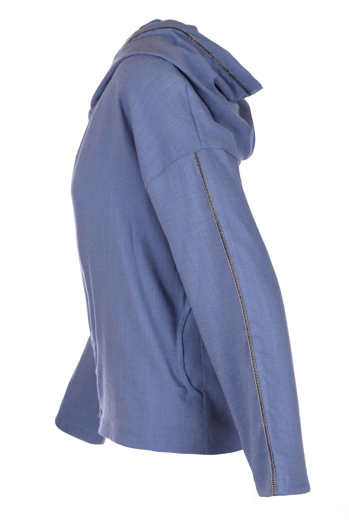 Komplet lniany bluza z kapturem + spodnie niebieski