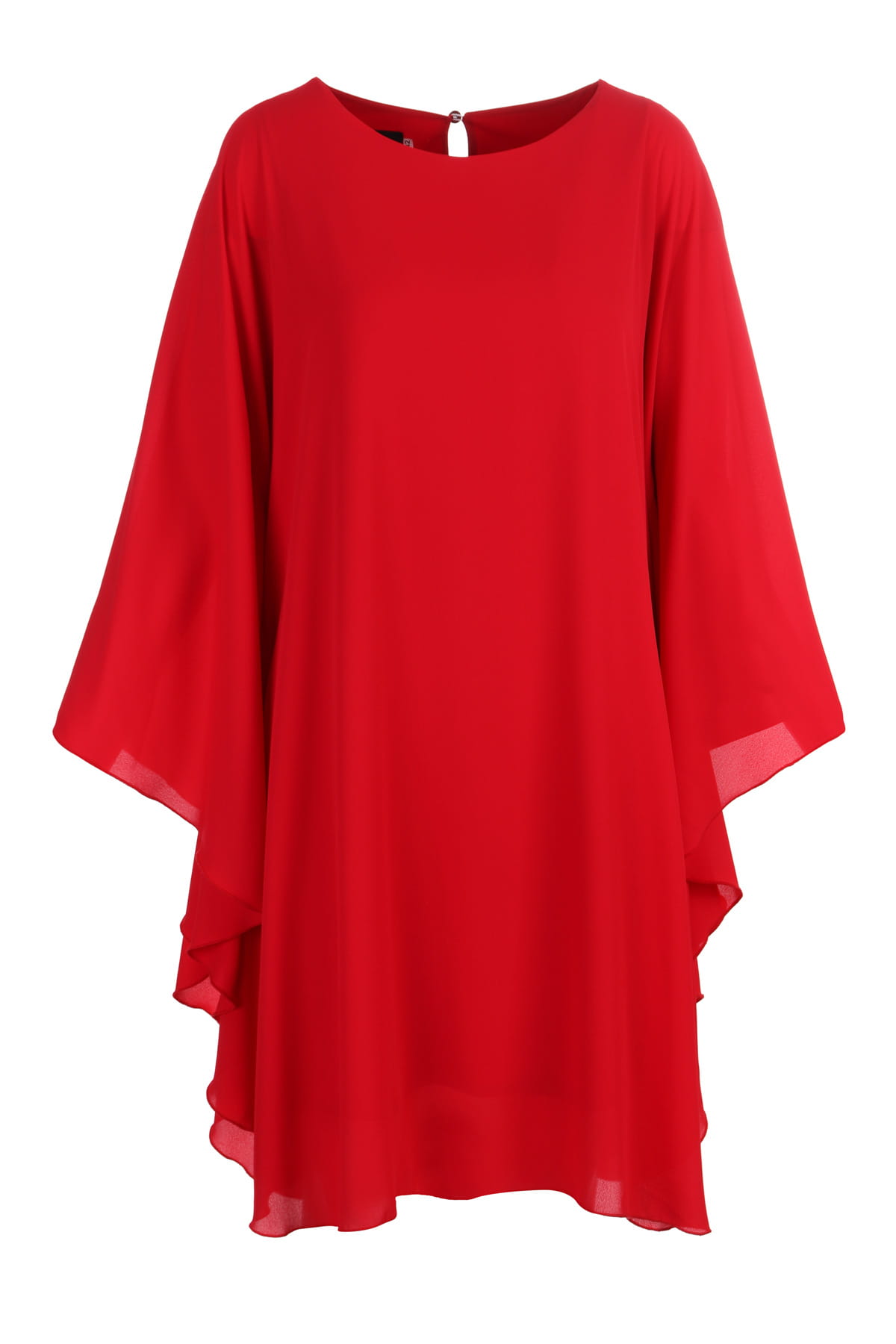 Sukienka szyfonowa, asymetryczna, plus size, czerwona