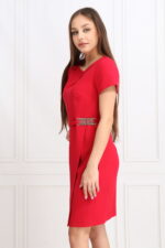Sukienka z pęknięciem i paskiem, klasyczna, czerwona