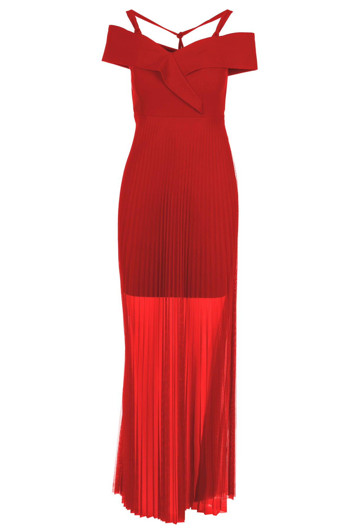 Sukienka na ramiączka, maxi, plisowana, czerwona