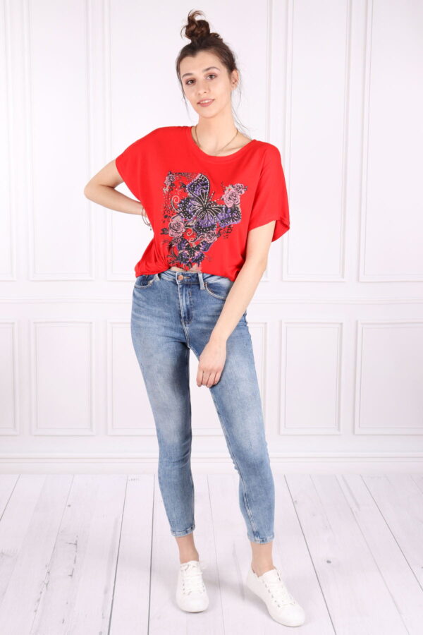 Tunika, T-shirt z nadrukiem, Plus Size, Czerwony