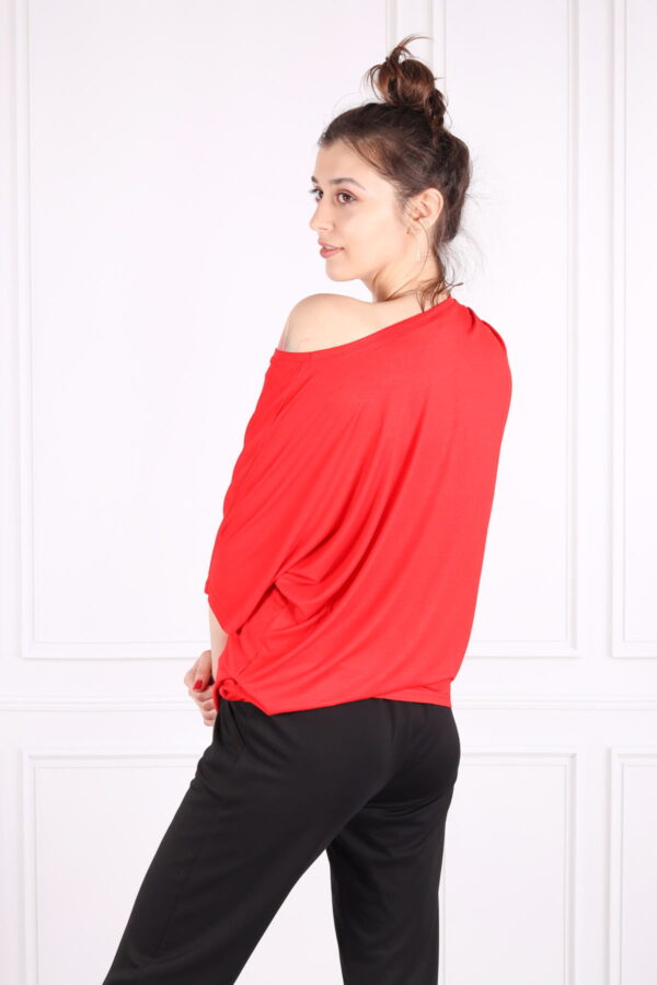 Tunika, T-shirt z Cyrkoniową Aplikacją, Plus Size, Czerwony