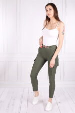 Spodnie z ozdobnym łańcuchem, elastyczne, khaki, zielone